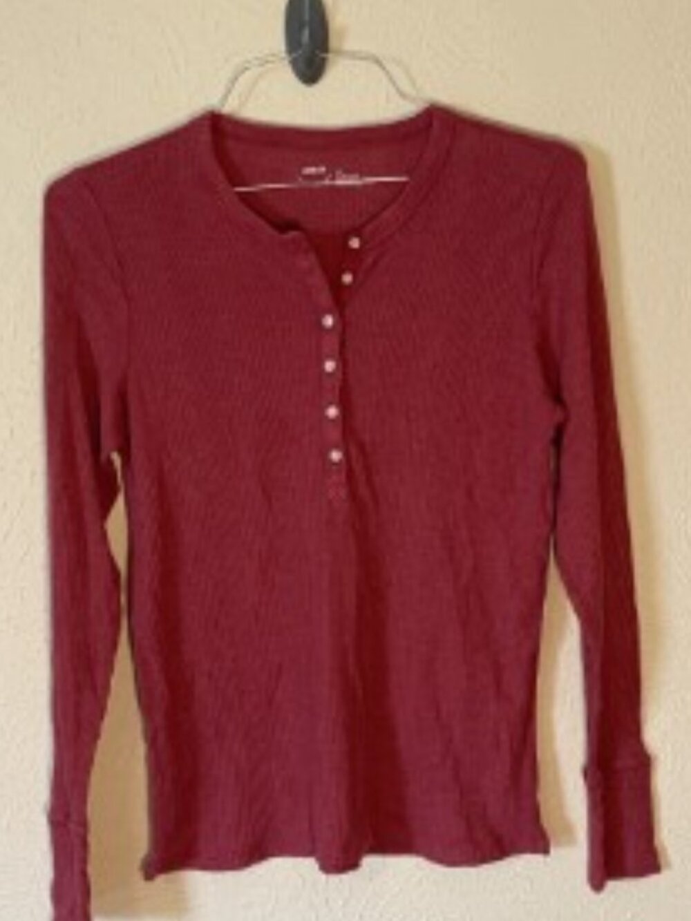 Aerie Dark Rose Long Sleeve Button Front Ribbed T-shirt, Size Large